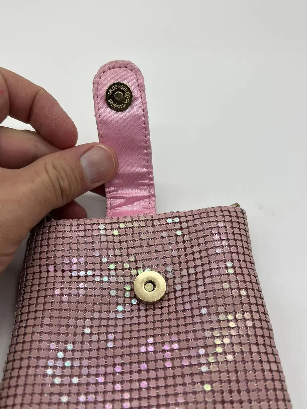 Olivia Miller Clutch Bag Womens Mini Pink Sequin Mesh Magnetic Evening Purse